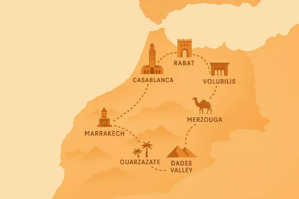 Route voor de rondreis Marokko