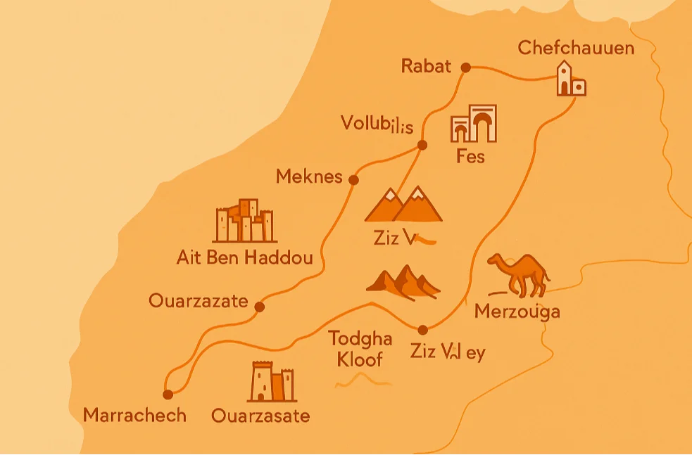 Kaart van de rondreis